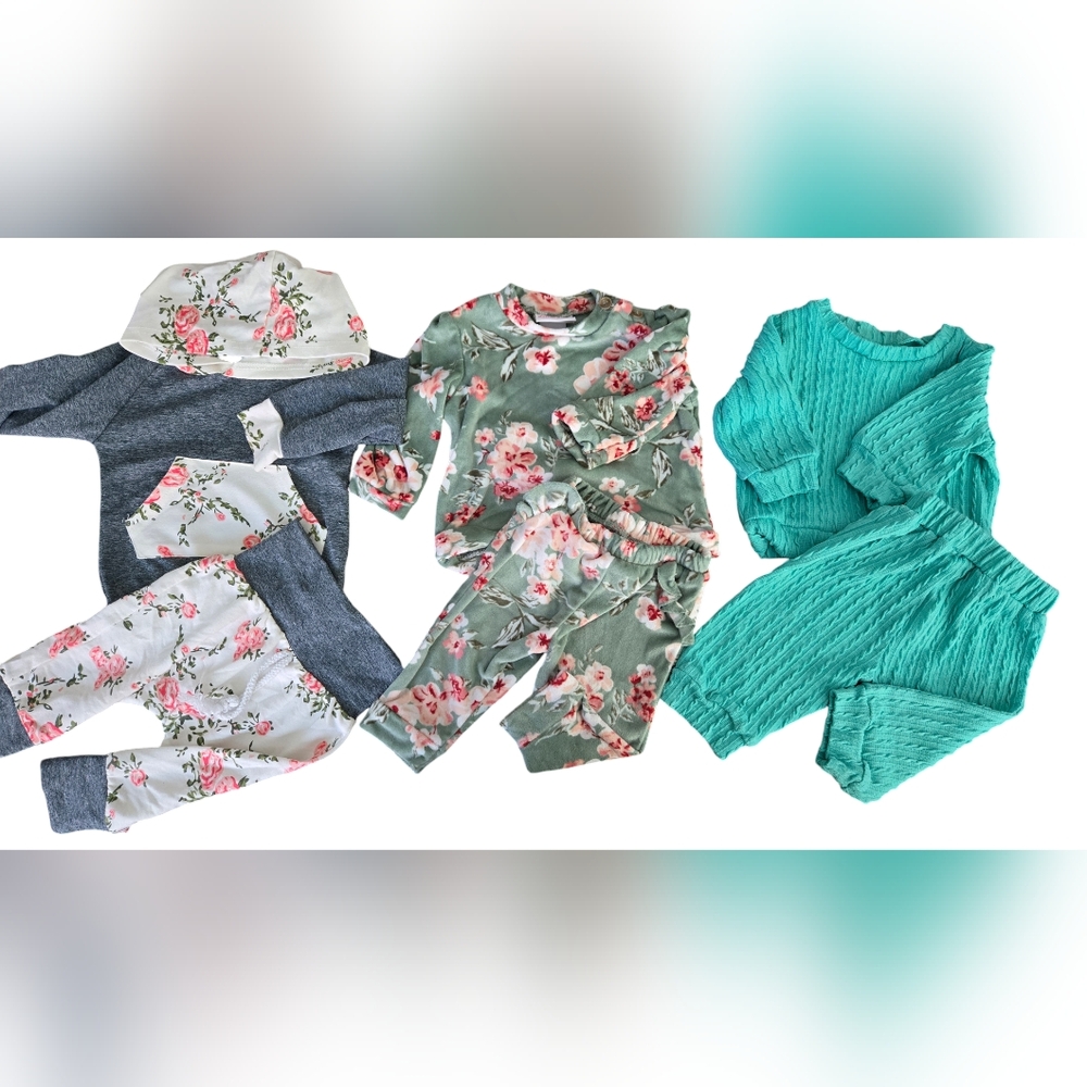 Baby girl winter matching sets. Bundle of 3. 3-6M
